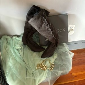 Dark grey high heeled zip up cloth boots size 7 barely used